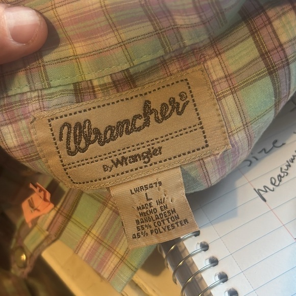 Wrangler Wrancher Pearl Button Snap Light Green Purple Plaid Western Shirt L - Picture 7 of 9